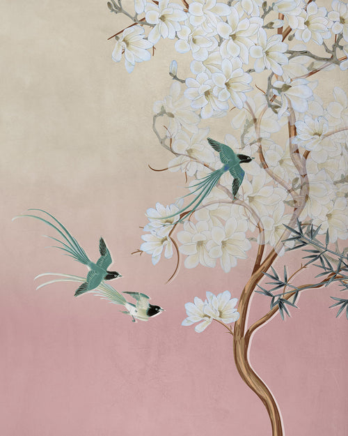 Chinoiserie in Spring in Sunset Pink Wallpaper
