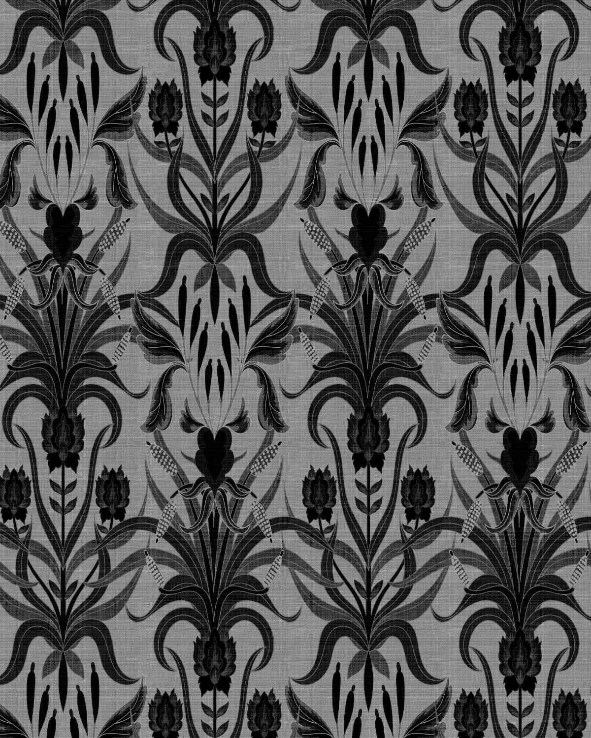 Damask Stripe Black & White Wallpaper