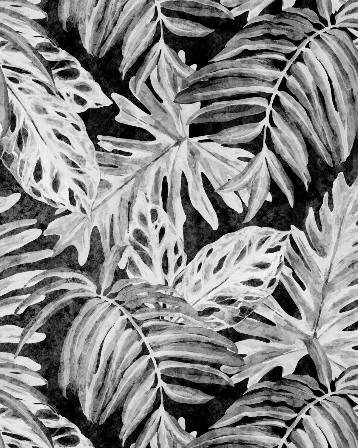 White Luxe Palm Black & White Wallpaper