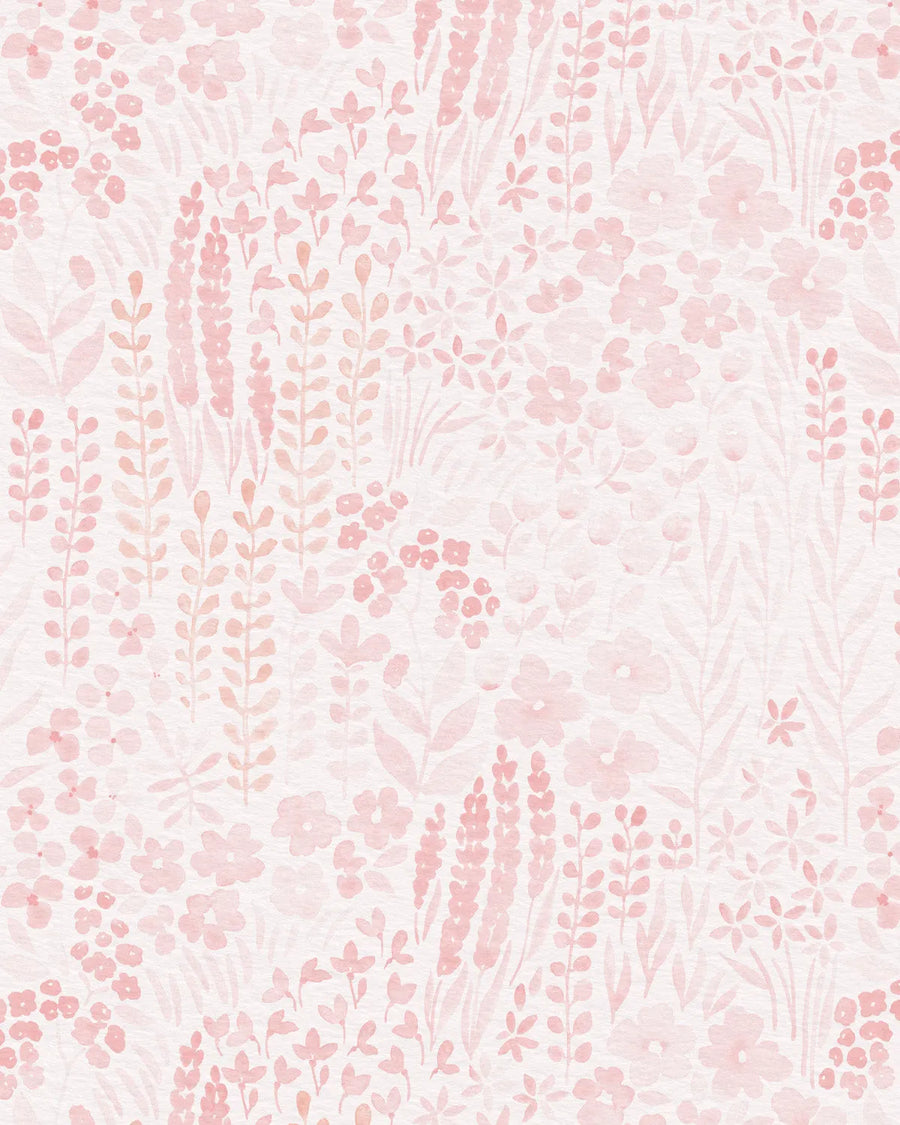 Petite Watercolour Flowers in Soft Pink Wallpaper from Olive et Oriel where you can shop wallpaper and artworks online