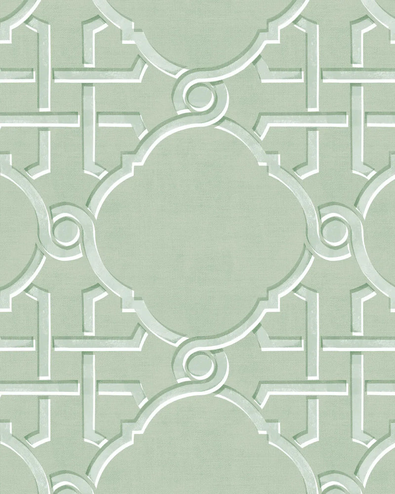 Extravagant Trellis in Sage Green Wallpaper from Olive et Oriel where you can shop wallpaper and artworks online