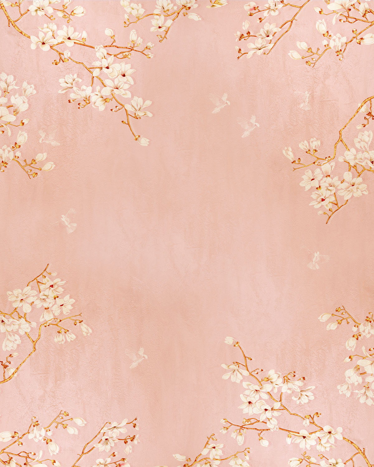 Chinoiserie Birds in Blossom in Peachy Pink Wallpaper