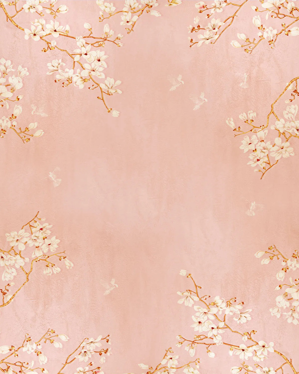 Chinoiserie Birds in Blossom in Peachy Pink Wallpaper from Olive et Oriel where you can shop wallpaper and artworks online