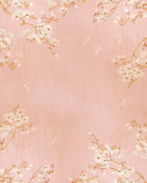 Chinoiserie Birds in Blossom in Peachy Pink Wallpaper