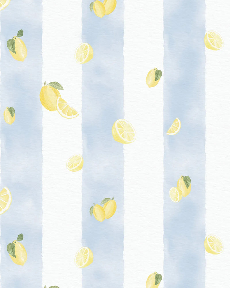 Amalfi Lemon Stripes Wallpaper from Olive et Oriel where you can shop wallpaper and artworks online