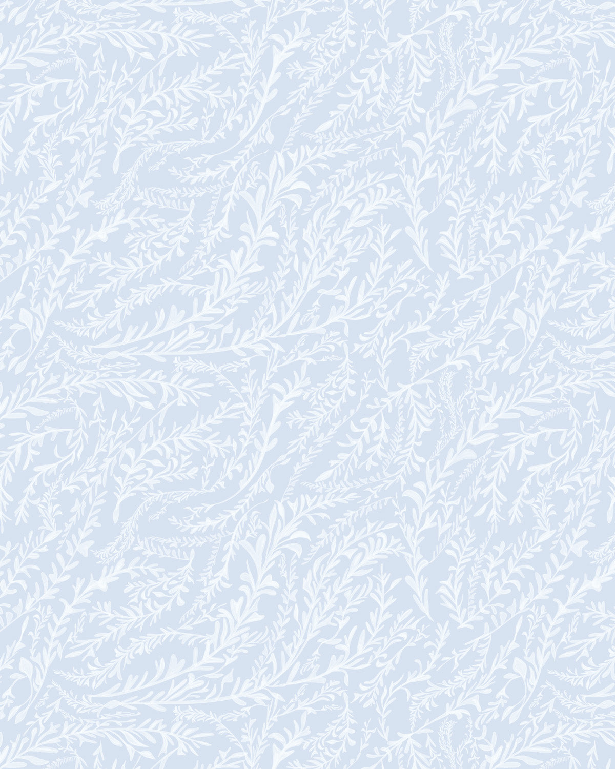 Hamptons Sea Leaves Blue & White Wallpaper