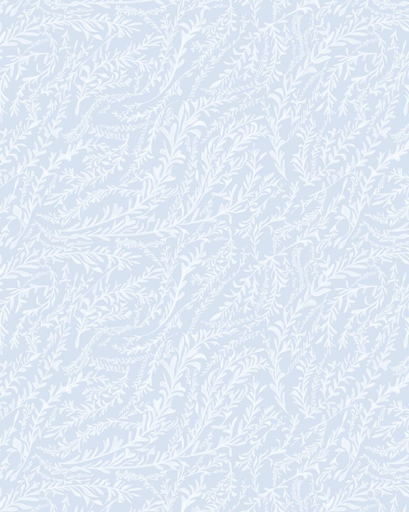 Hamptons Sea Leaves Blue & White Wallpaper from Olive et Oriel where you can shop wallpaper and artworks online