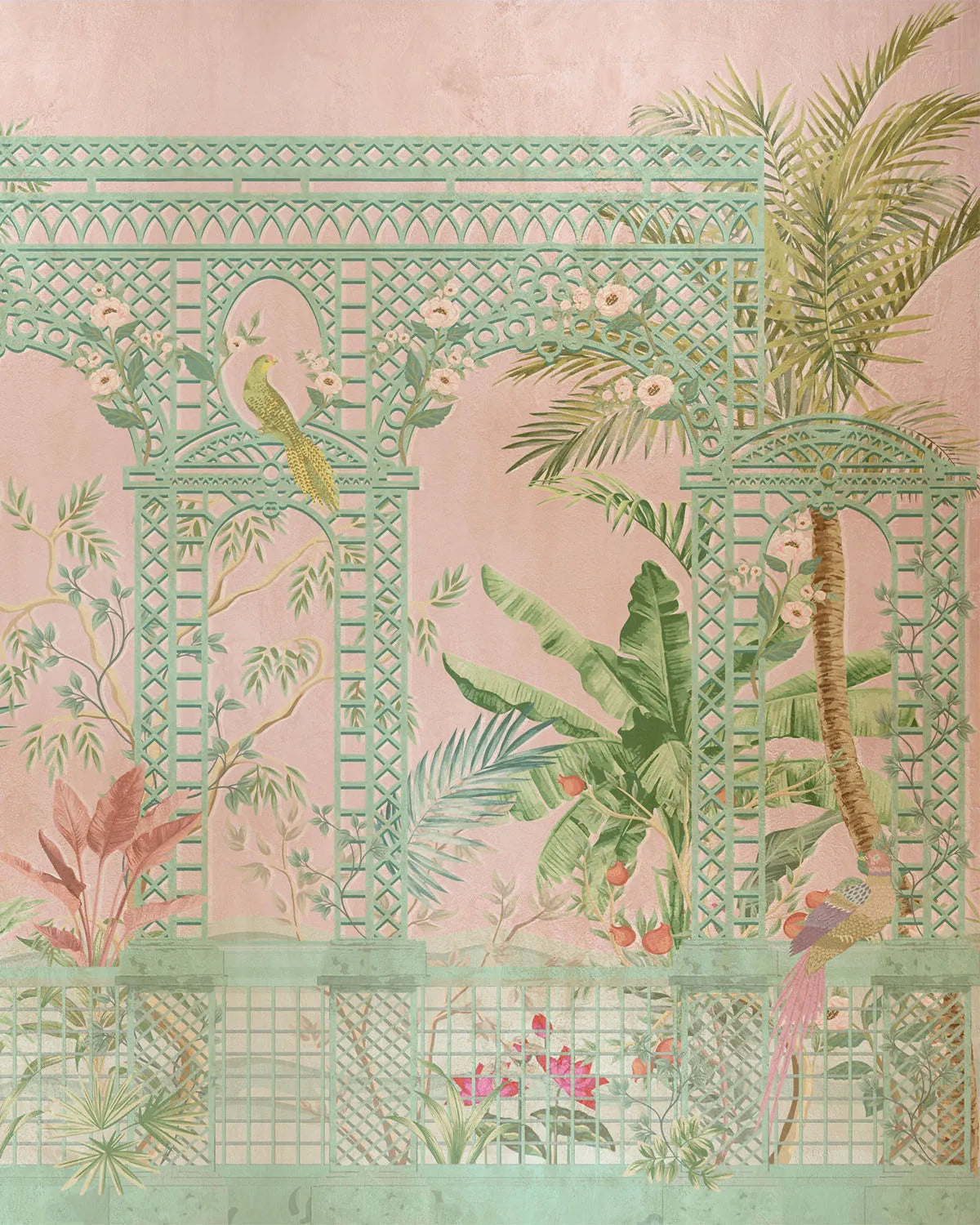 Chinoiserie Lattice in Pink Wallpaper from Olive et Oriel where you can shop wallpaper and artworks online
