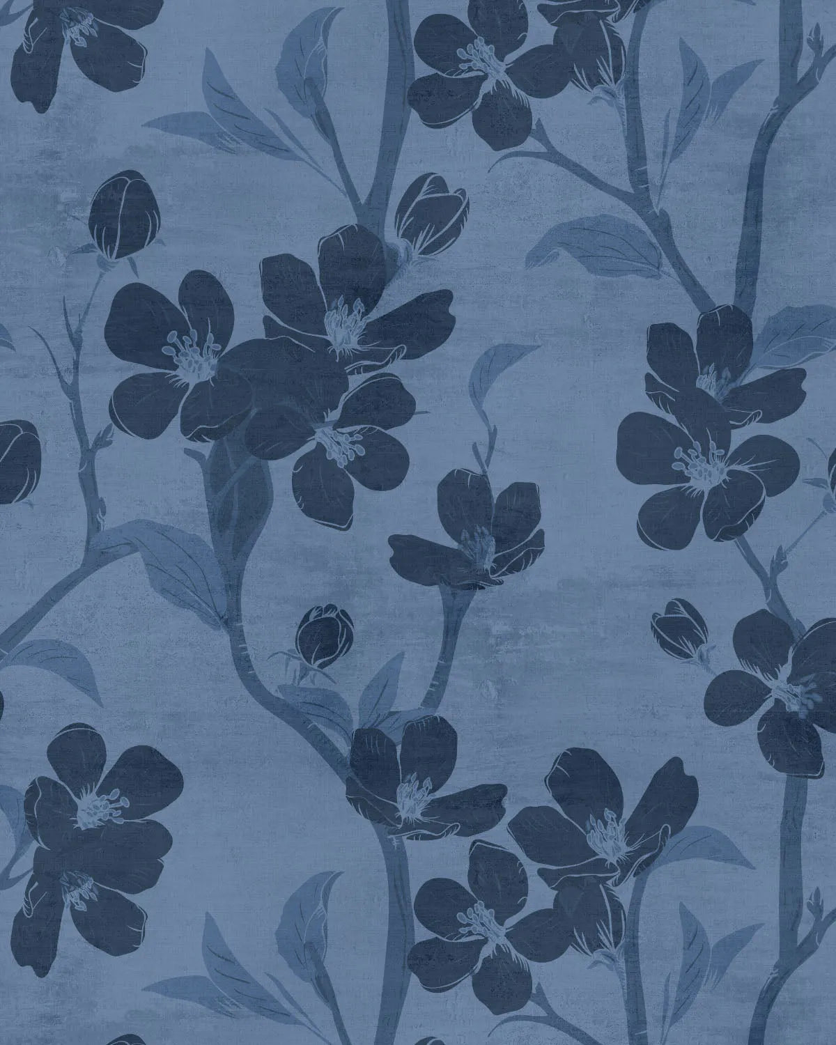 Tokyo Flower Navy Blue Wallpaper from Olive et Oriel where you can shop wallpaper and artworks online