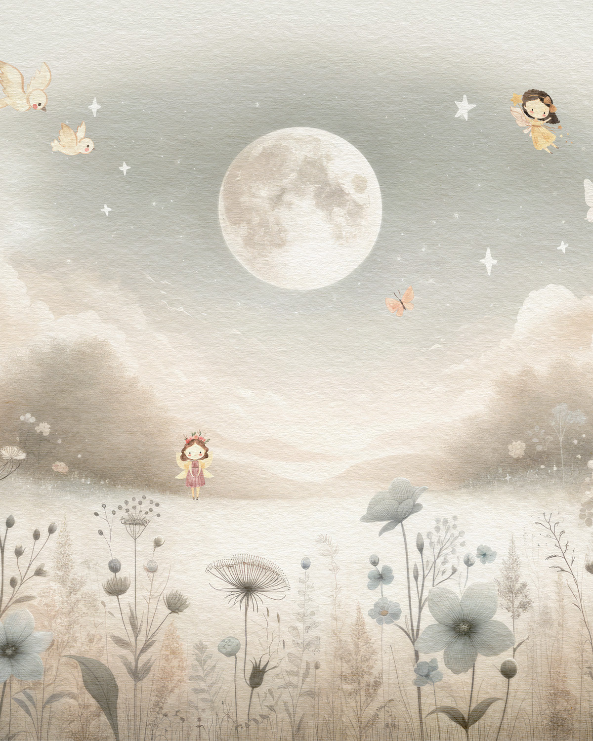 Moonlit Fairy Dreamscape Wallpaper Mural