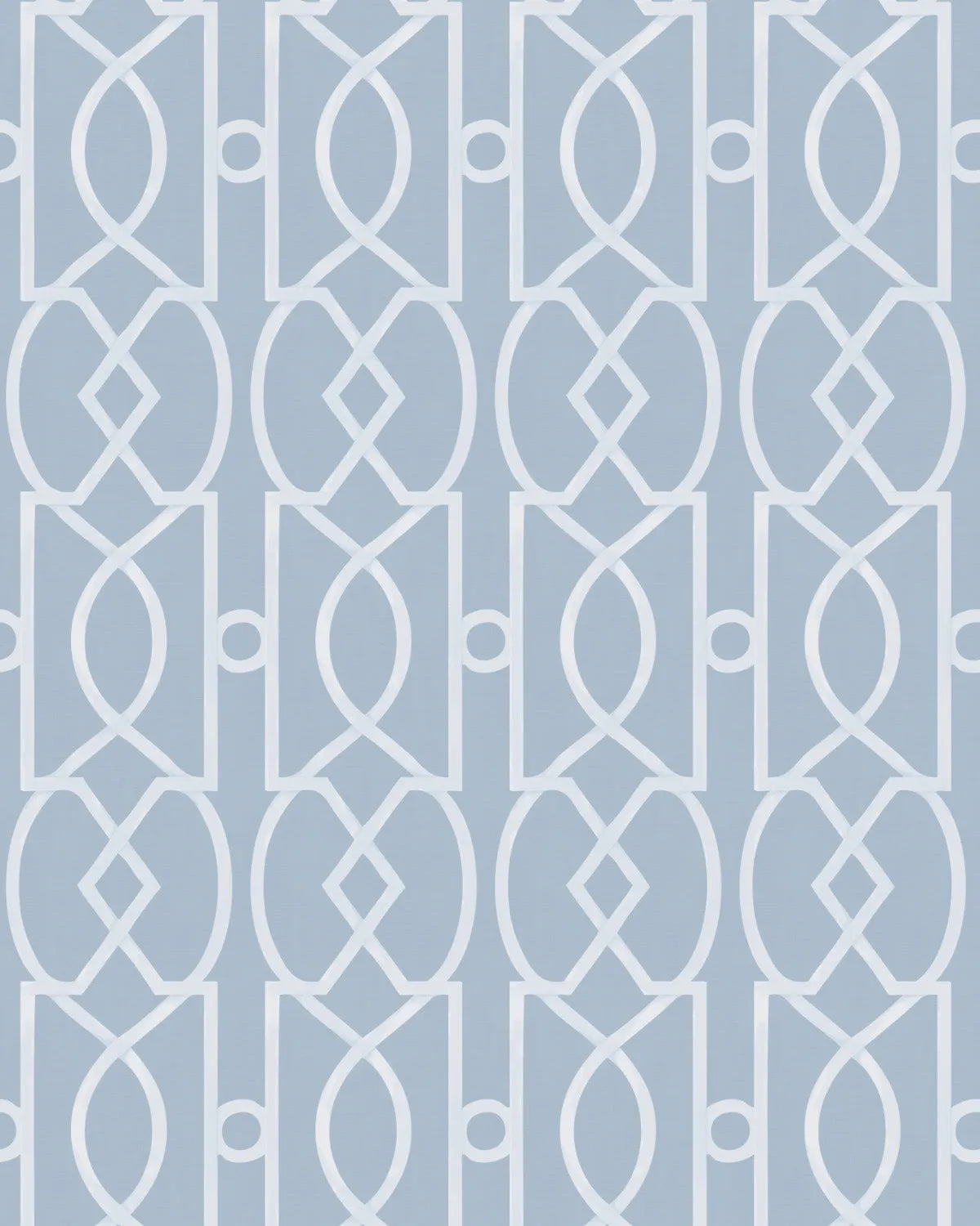 Trellis Luxe in White On Blue Wallpaper from Olive et Oriel where you can shop wallpaper and artworks online