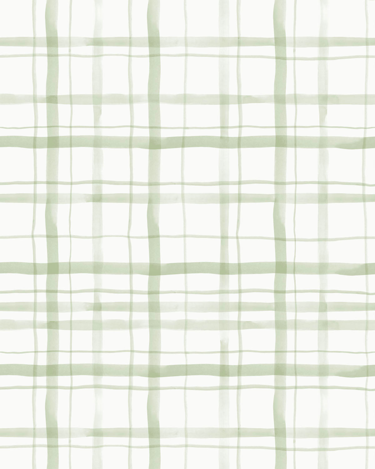 Watercolour Plaid Sage Green Wallpaper