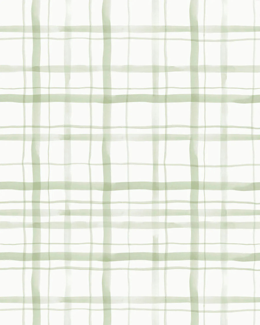 Watercolour Plaid Sage Green Wallpaper from Olive et Oriel where you can shop wallpaper and artworks online