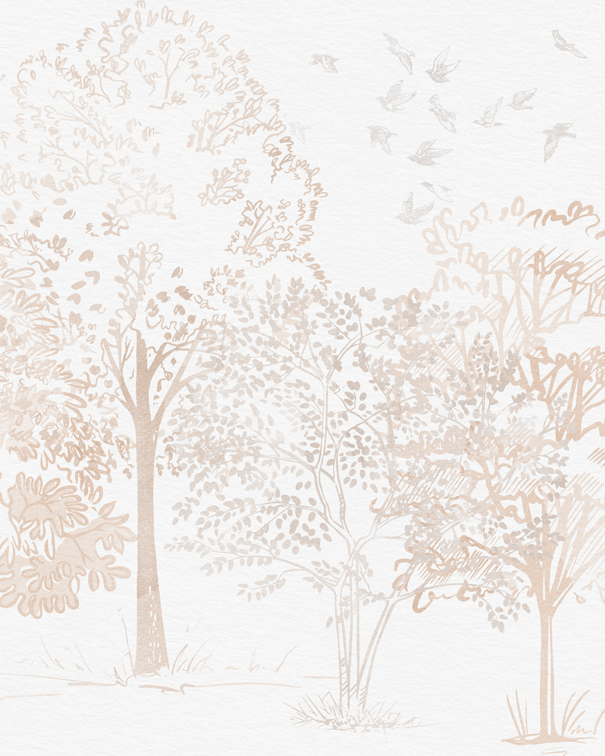 Watercolour Trees in Soft Beige Wallpaper Mural