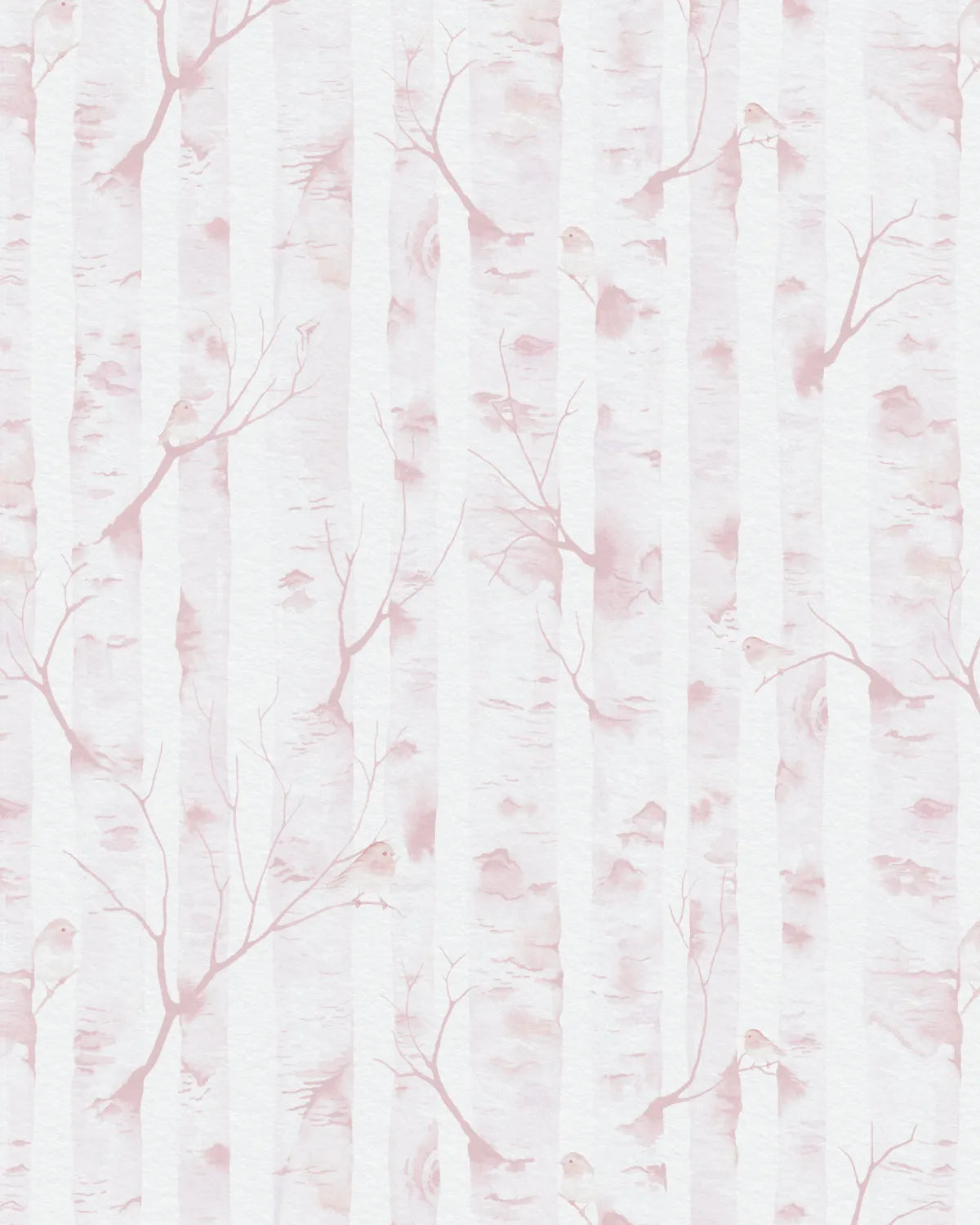Woodland Birds in Soft Pink Wallpaper from Olive et Oriel where you can shop wallpaper and artworks online