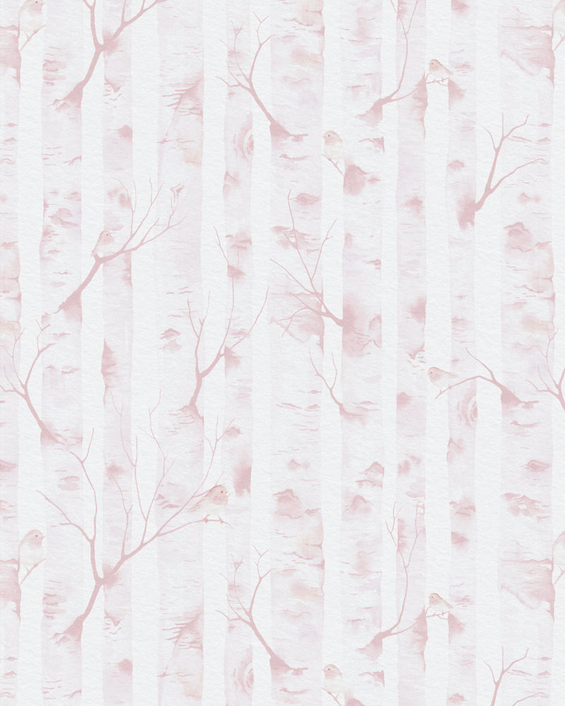 Woodland Birds in Soft Pink Wallpaper