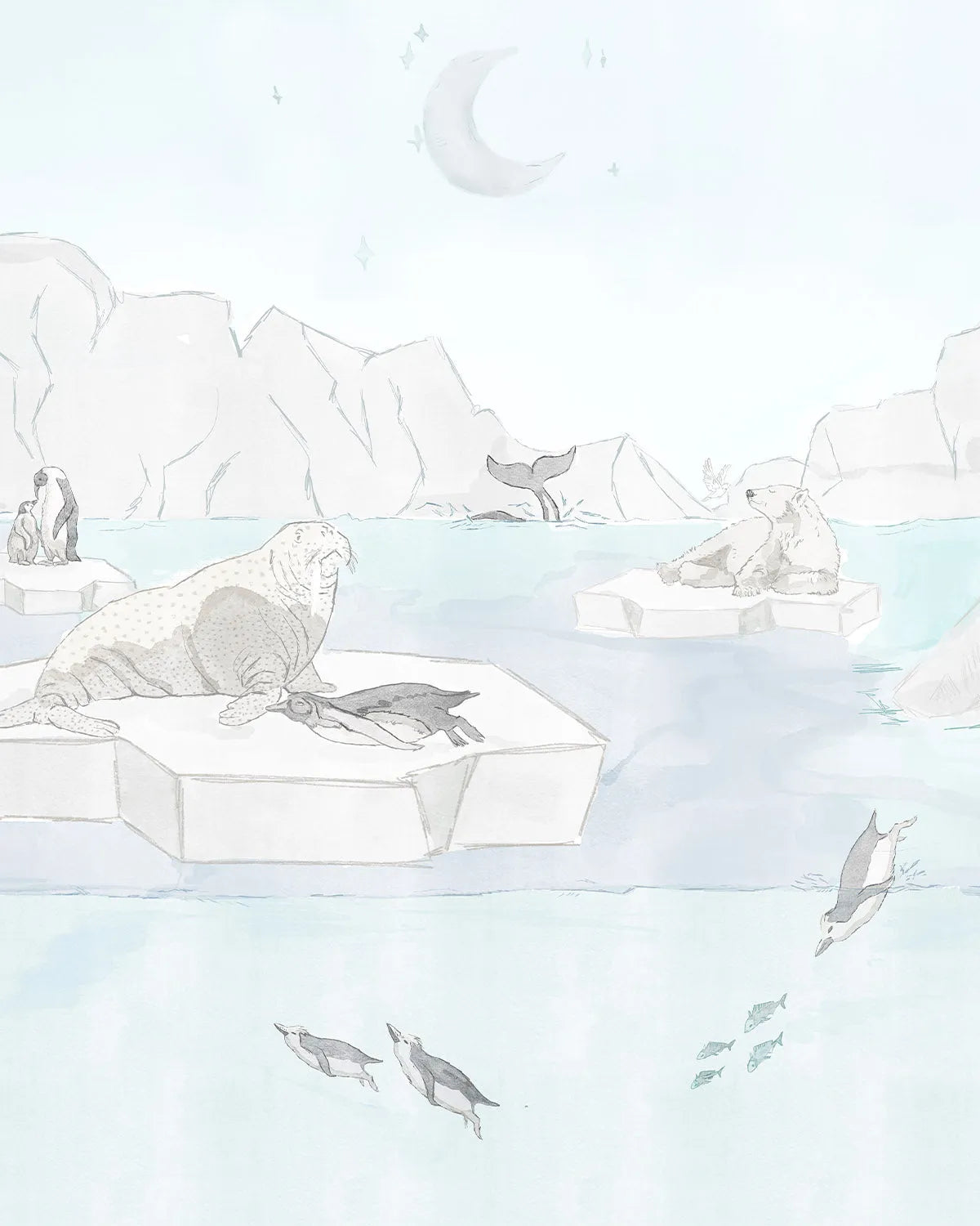 Antarctic Ocean Animals Wallpaper Mural from Olive et Oriel where you can shop wallpaper and artworks online