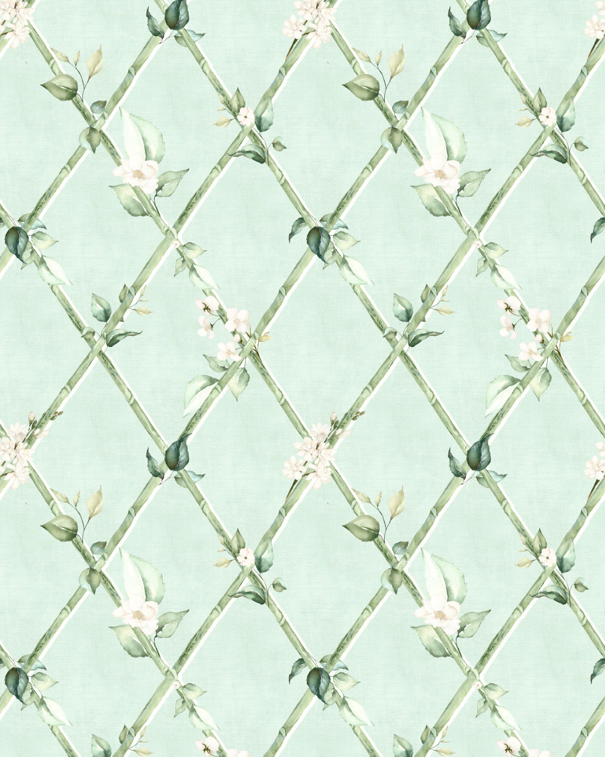 Bamboo Florals in Garden Green Wallpaper