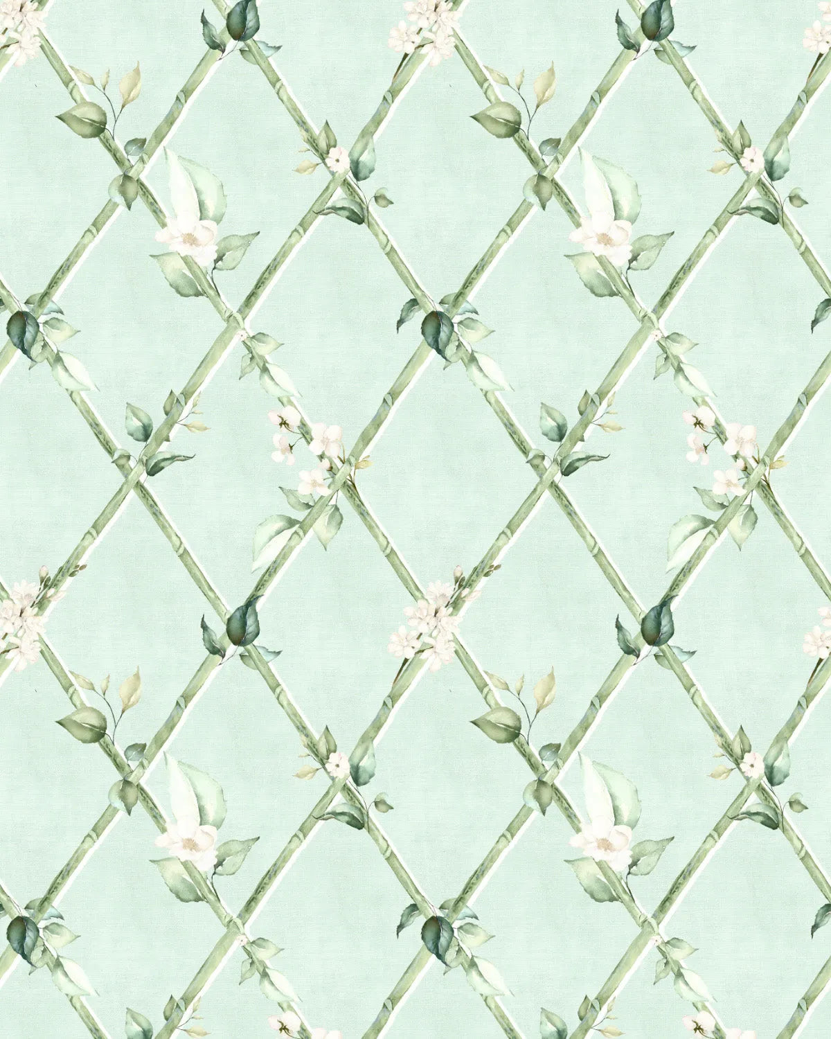 Bamboo Florals in Garden Green Wallpaper from Olive et Oriel where you can shop wallpaper and artworks online