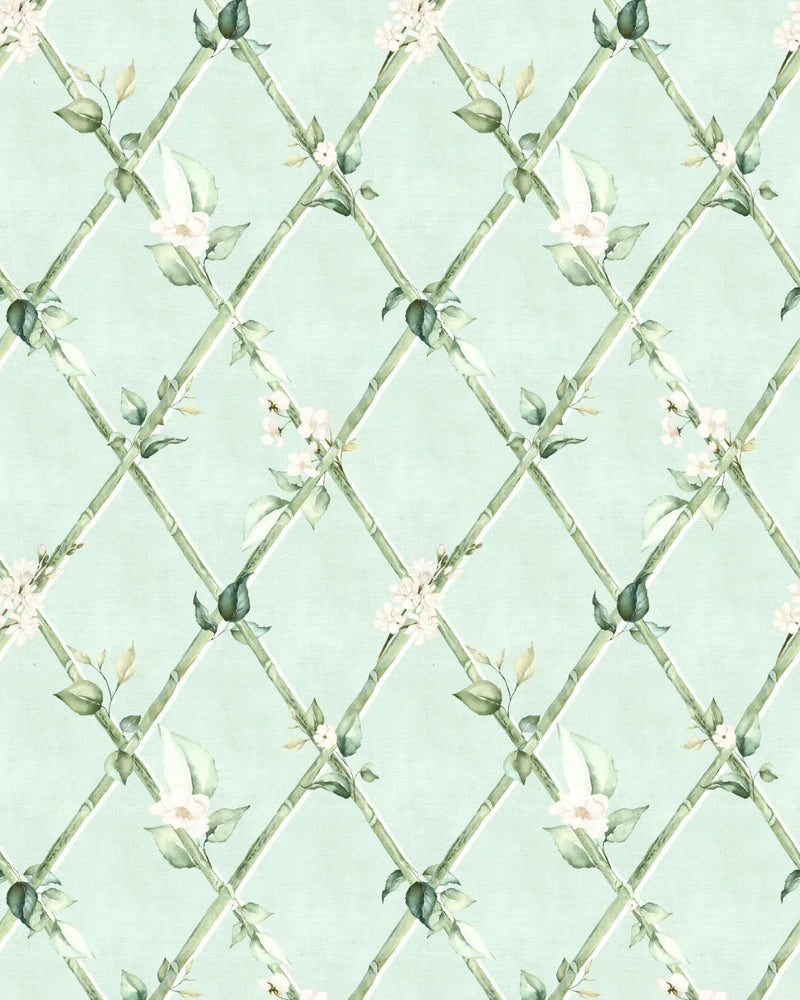 Bamboo Florals in Garden Green Wallpaper from Olive et Oriel where you can shop wallpaper and artworks online
