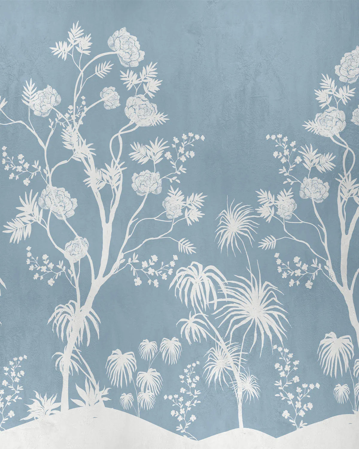 Chinoiserie Garden in Blue Wallpaper from Olive et Oriel where you can shop wallpaper and artworks online