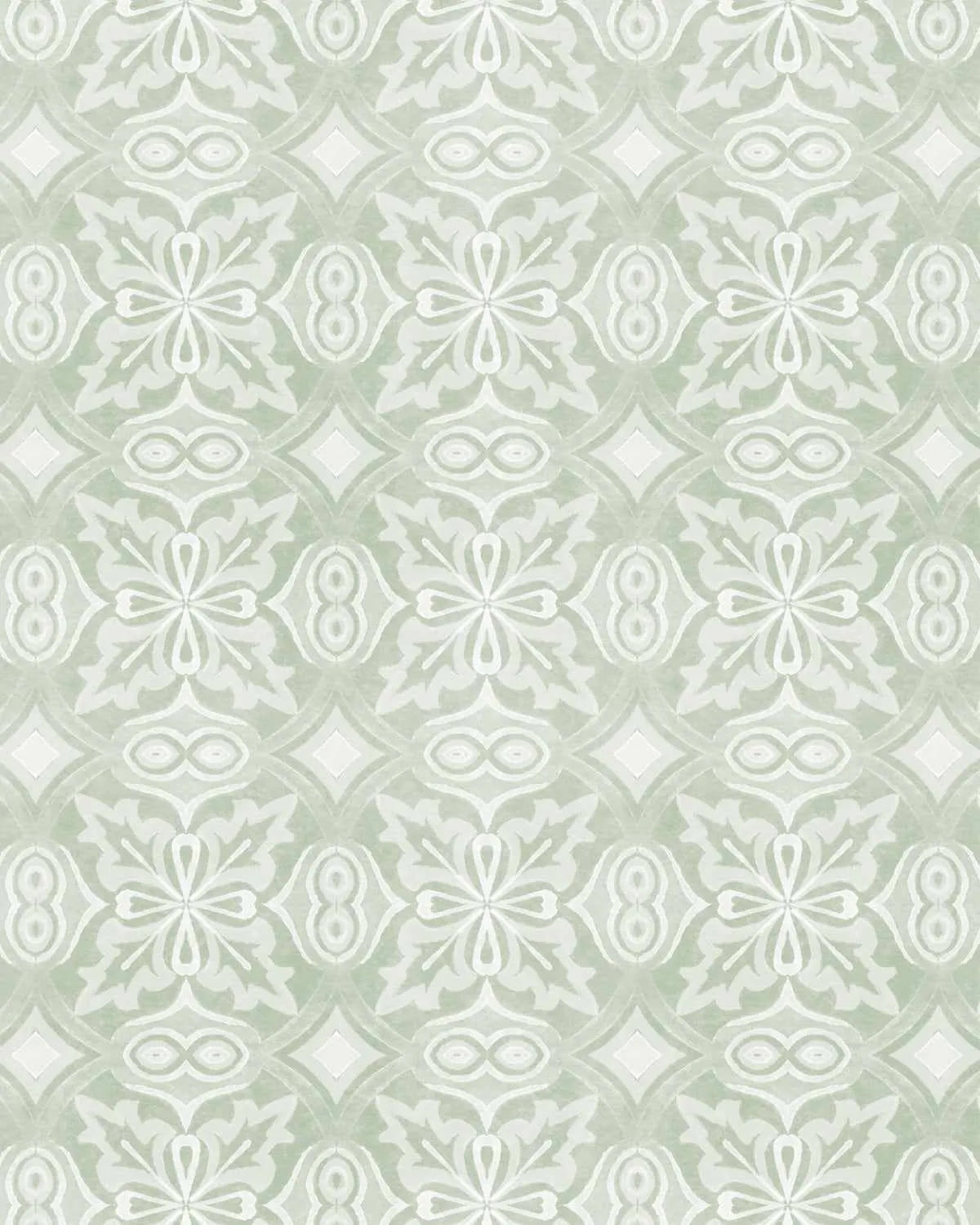 Watercolour Tile Sage Green Wallpaper from Olive et Oriel where you can shop wallpaper and artworks online