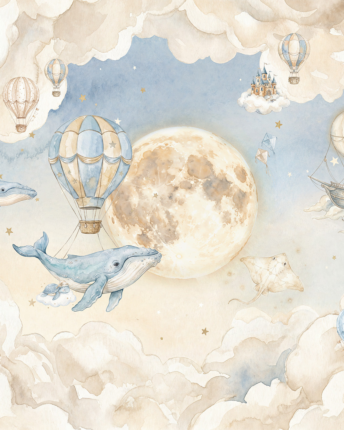Vintage Whales in the Sky Wallpaper Mural