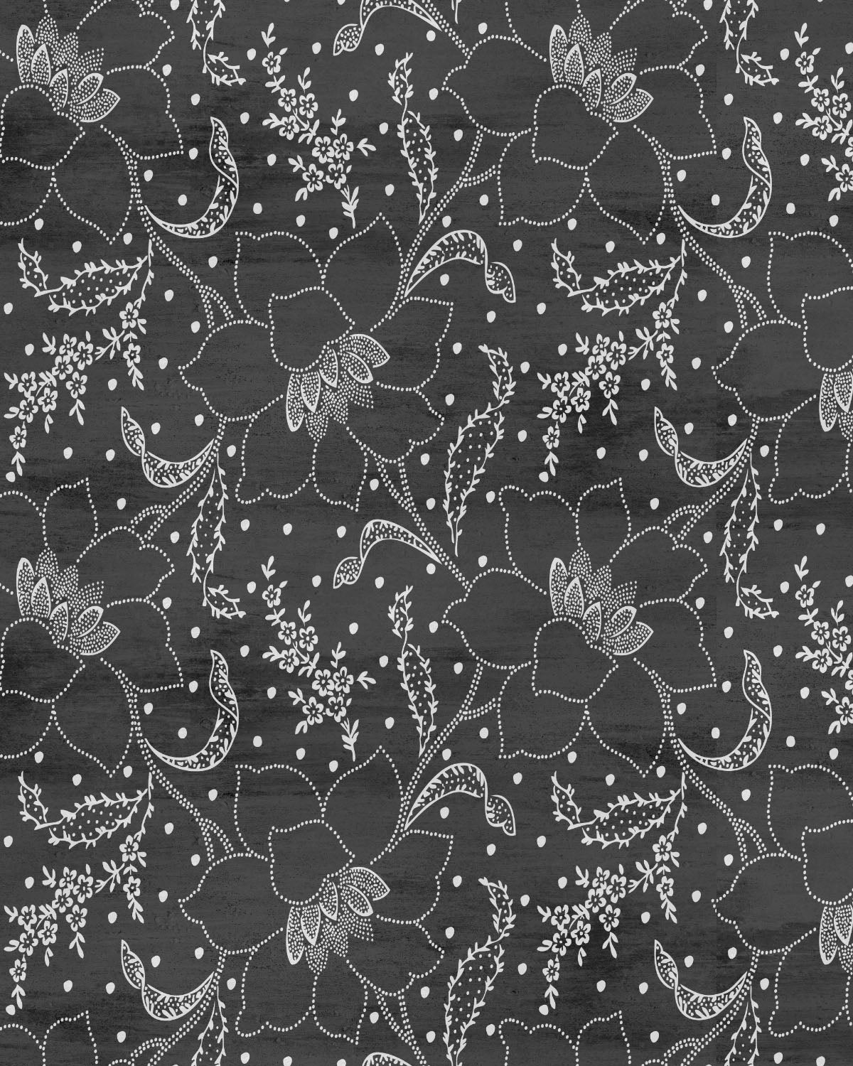 Dot Work Flowers Black & White Wallpaper