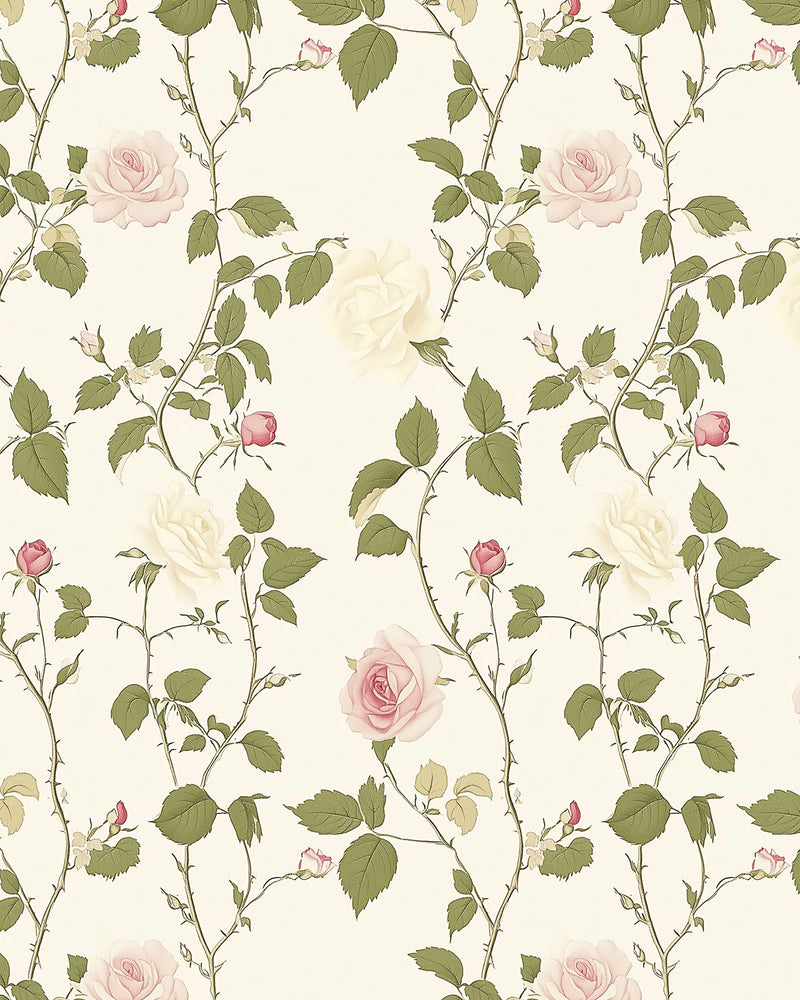 Vintage Rose on Cream Wallpaper from Olive et Oriel where you can shop wallpaper and artworks online