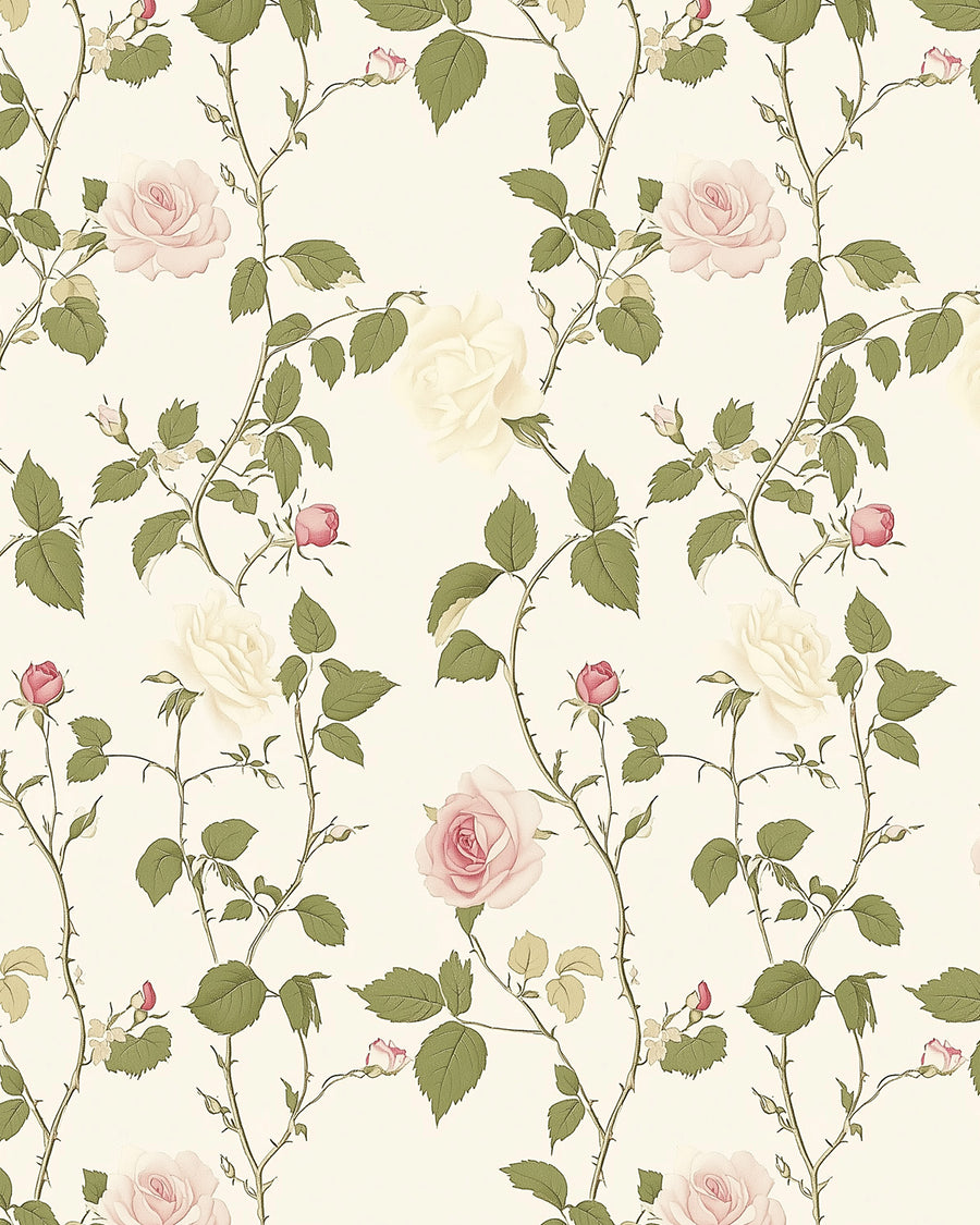 Vintage Rose on Cream Wallpaper from Olive et Oriel where you can shop wallpaper and artworks online
