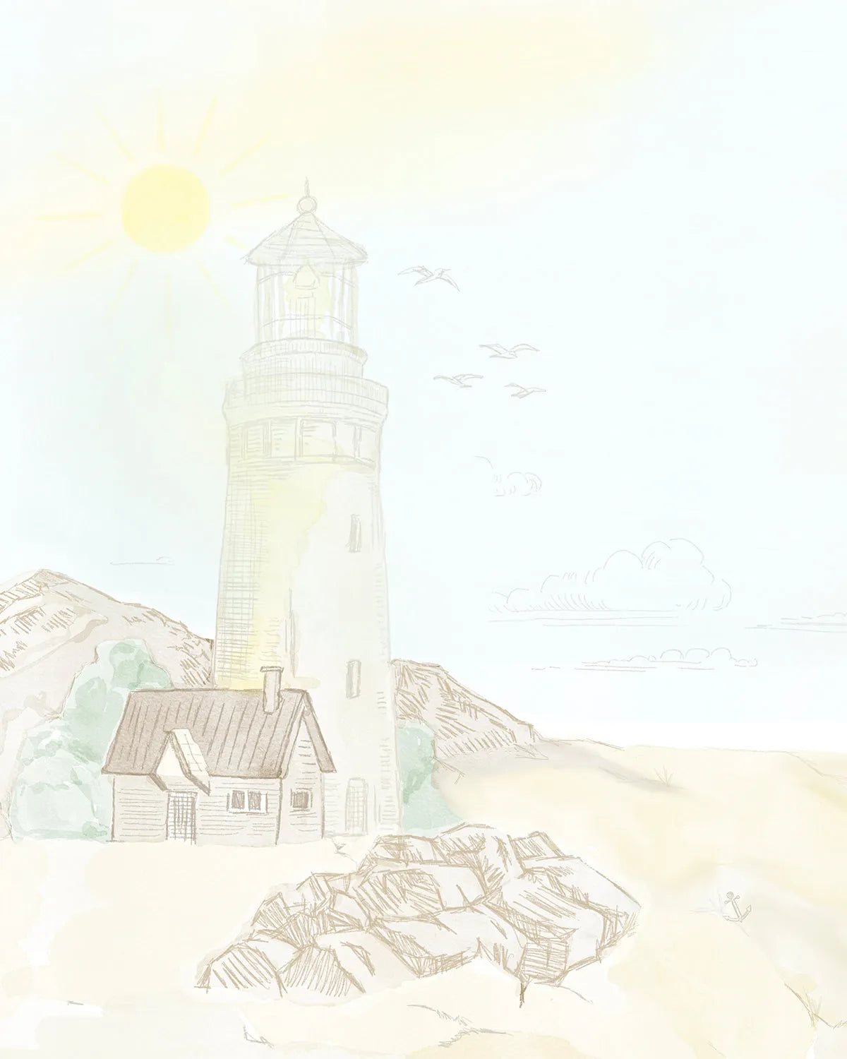 Lighthouse Beach Wallpaper Mural from Olive et Oriel where you can shop wallpaper and artworks online
