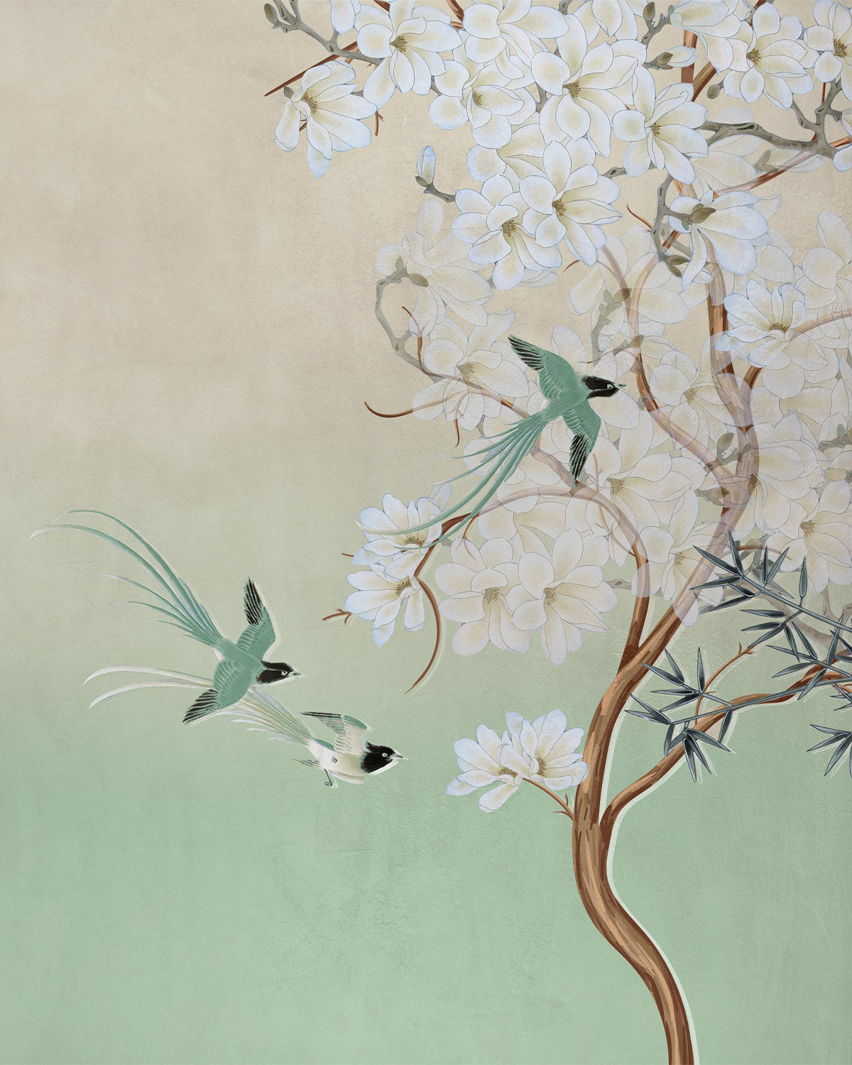 Chinoiserie in Spring in Sage Green Wallpaper