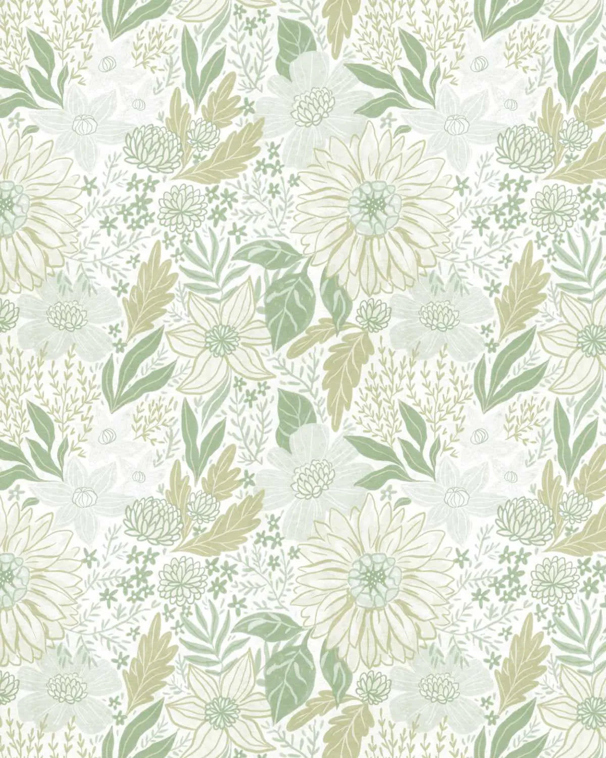 Botanical Sketch Grande Sage Green Wallpaper from Olive et Oriel where you can shop wallpaper and artworks online