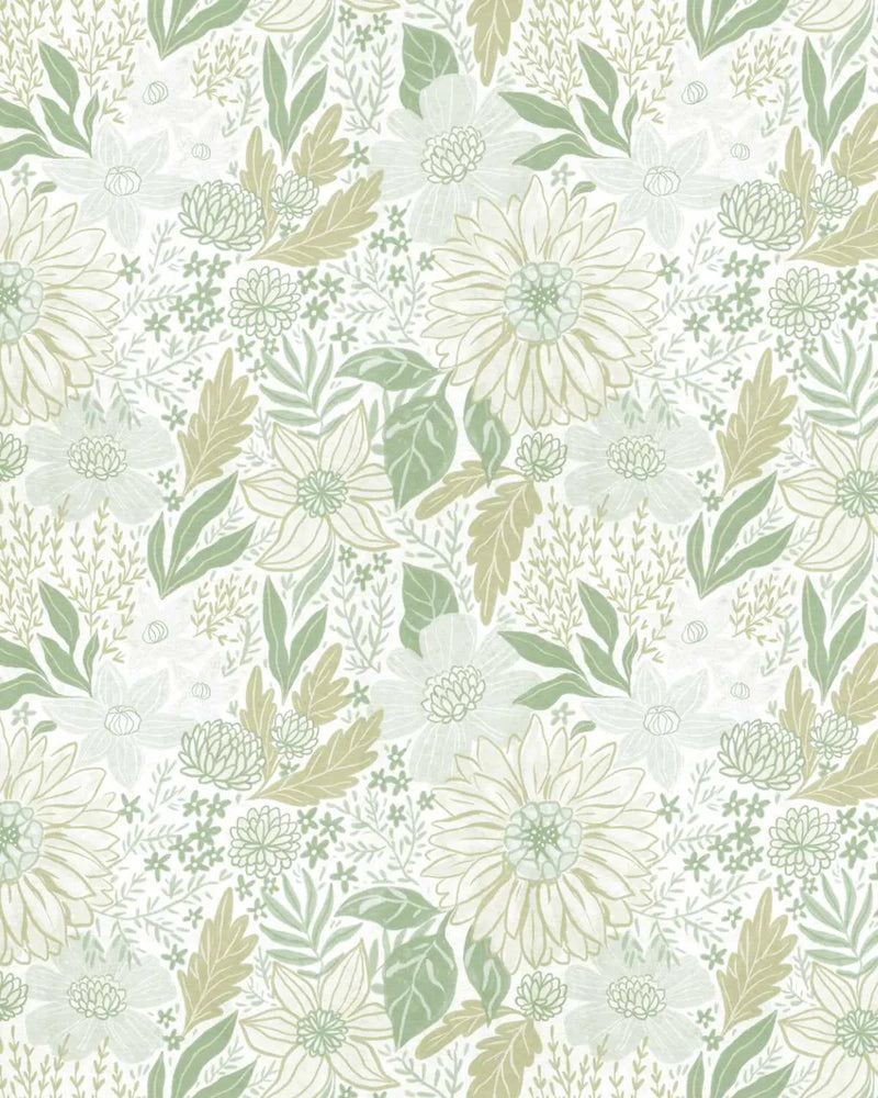 Botanical Sketch Grande Sage Green Wallpaper from Olive et Oriel where you can shop wallpaper and artworks online