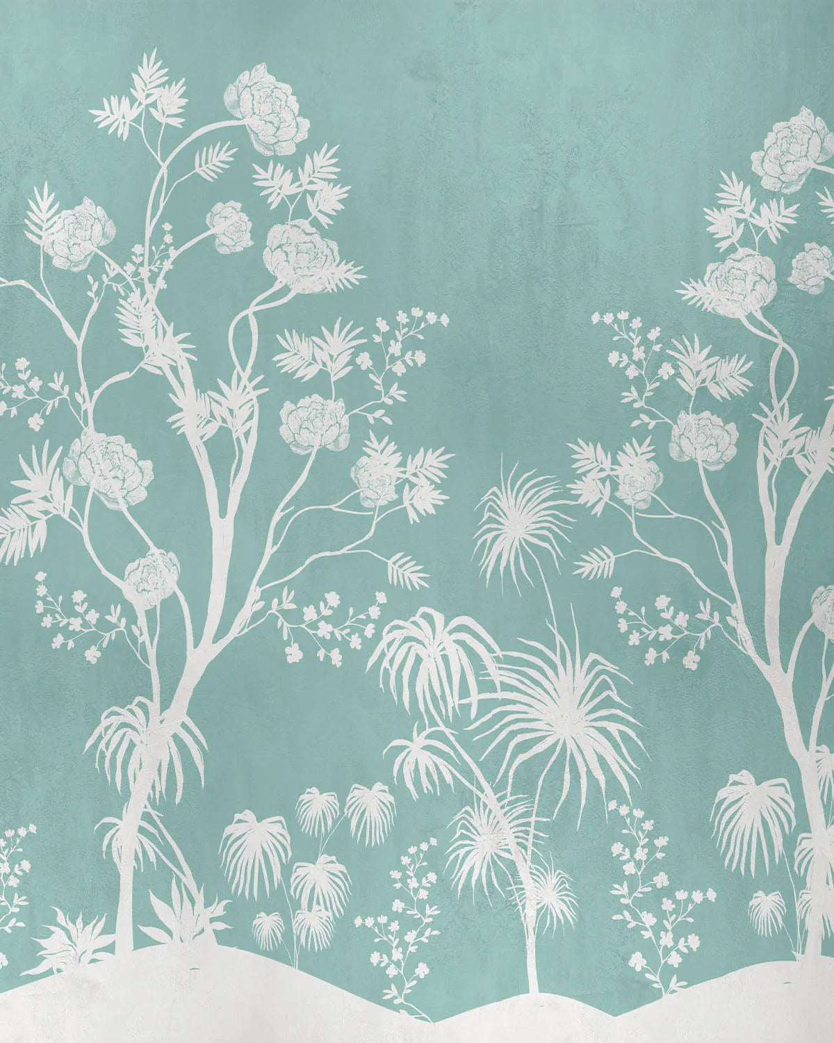 Chinoiserie Garden in Teal Wallpaper from Olive et Oriel where you can shop wallpaper and artworks online