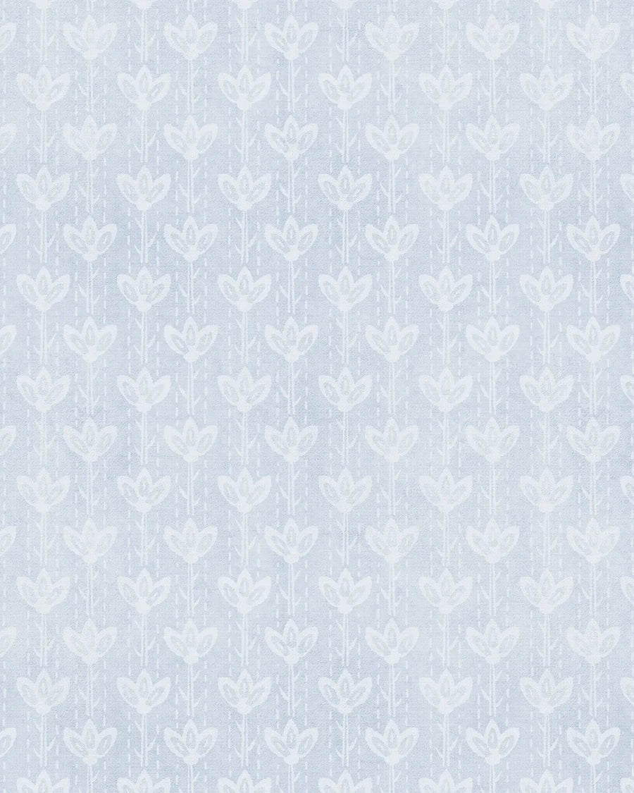 Farm House Flower Stem in Light Blue Wallpaper from Olive et Oriel where you can shop wallpaper and artworks online
