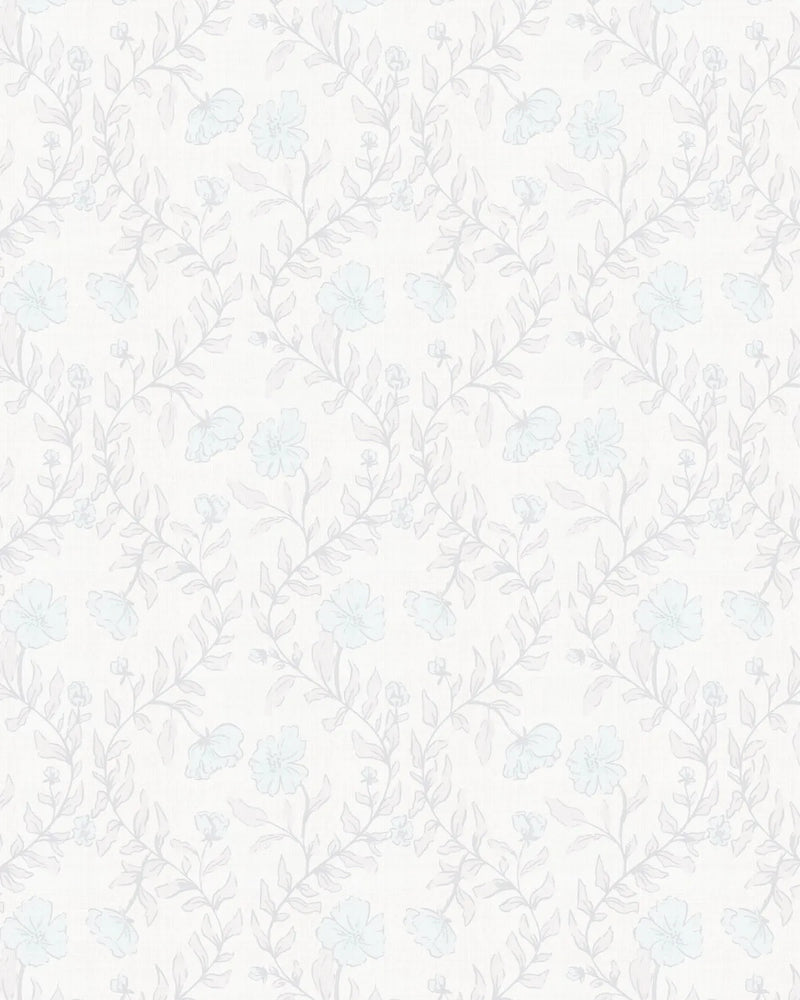 Country Floral Climber in Light Blue Wallpaper from Olive et Oriel where you can shop wallpaper and artworks online
