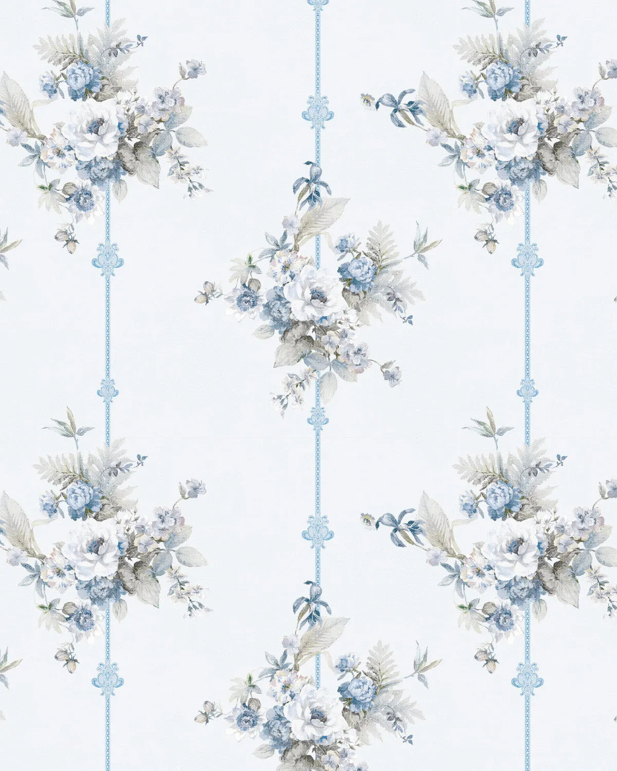 Country Floral Stripes in Blue Wallpaper from Olive et Oriel where you can shop wallpaper and artworks online