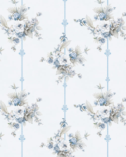Country Floral Stripes in Blue Wallpaper