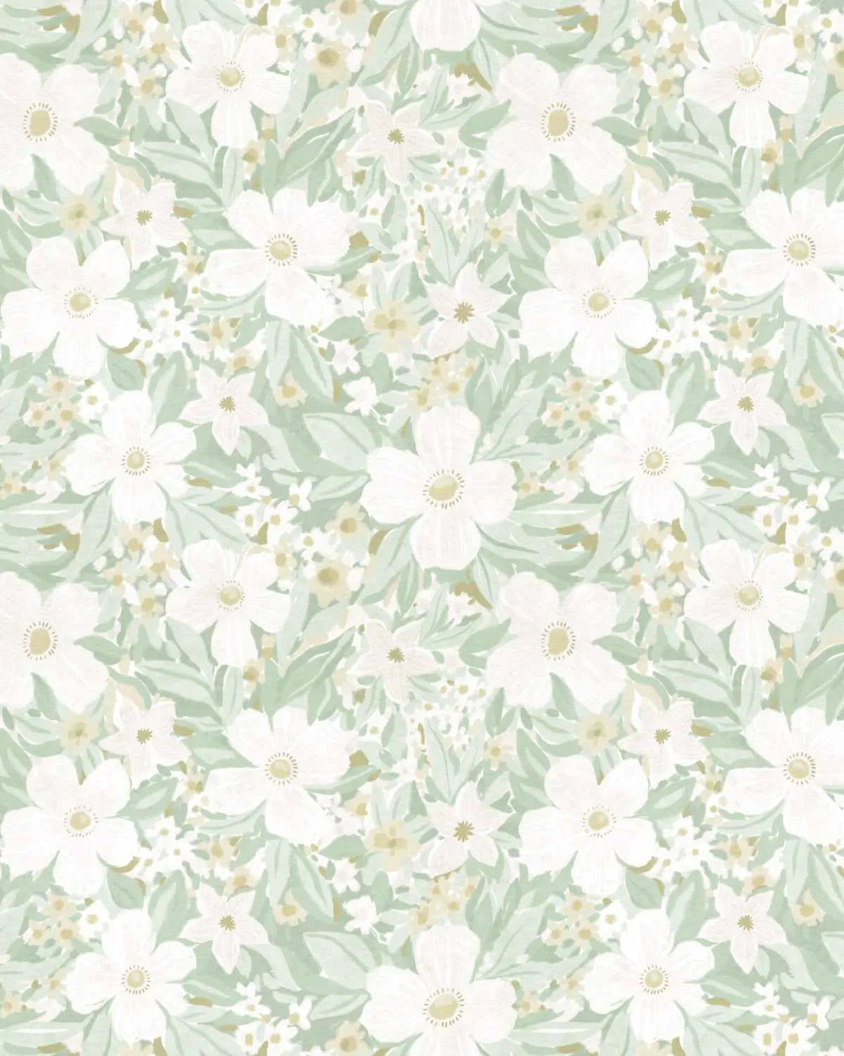 Floret Sage Green Wallpaper from Olive et Oriel where you can shop wallpaper and artworks online