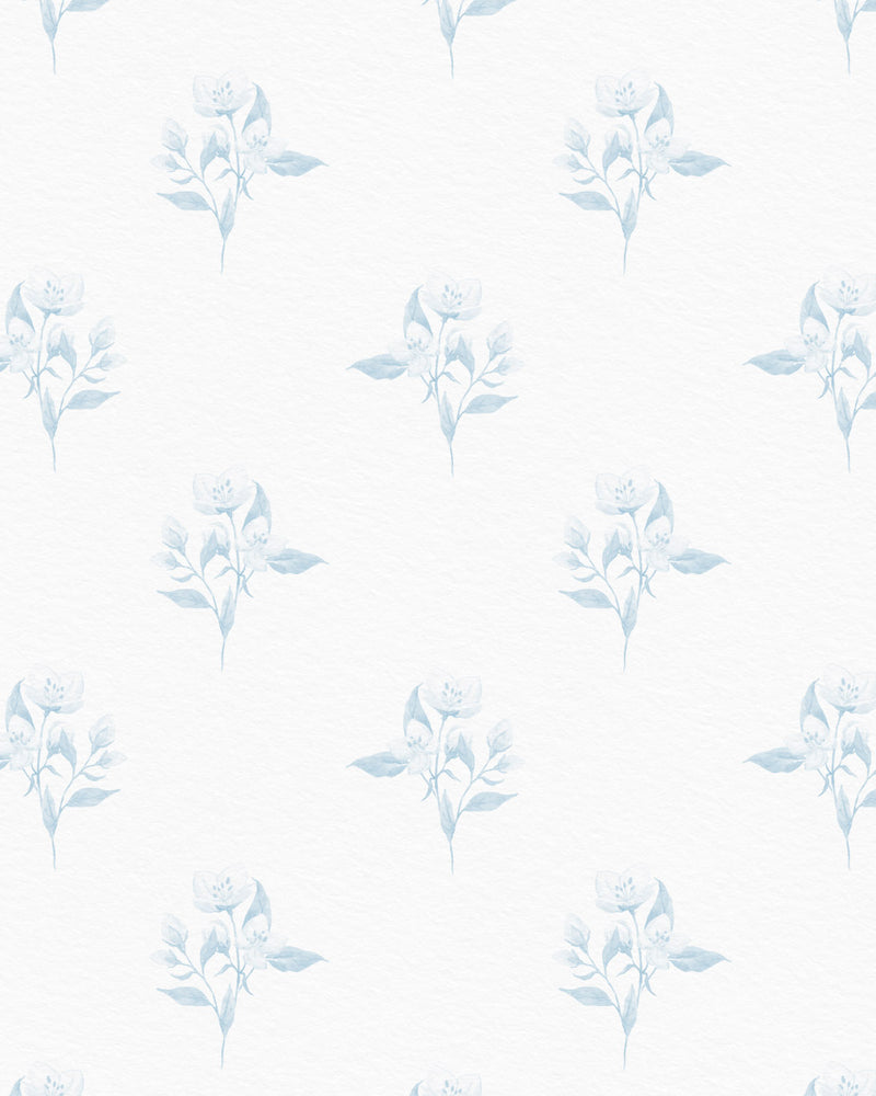 Homestead Flower Drop in Blue & White Wallpaper