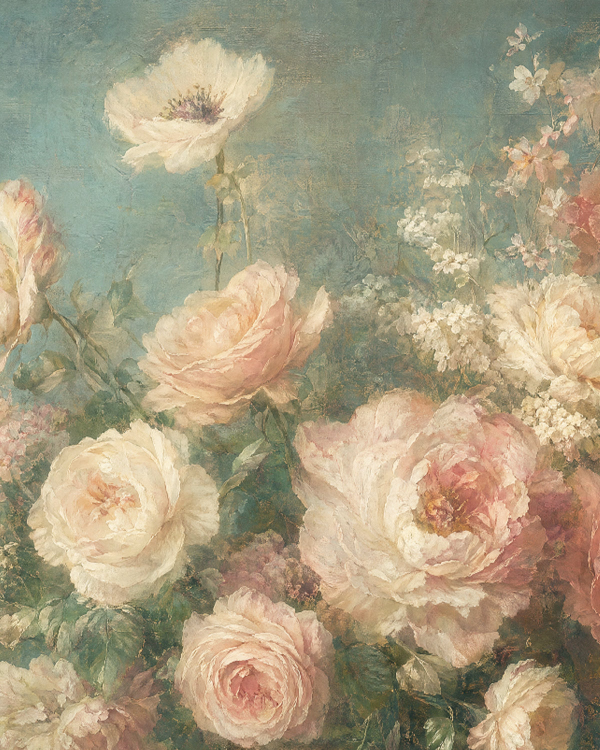 Faded Rose Garden Mural Wallpaper