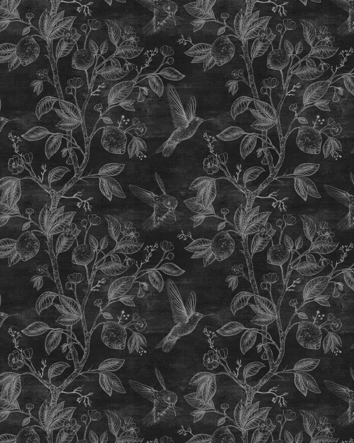 Citrus Birds Black & White Wallpaper from Olive et Oriel where you can shop wallpaper and artworks online
