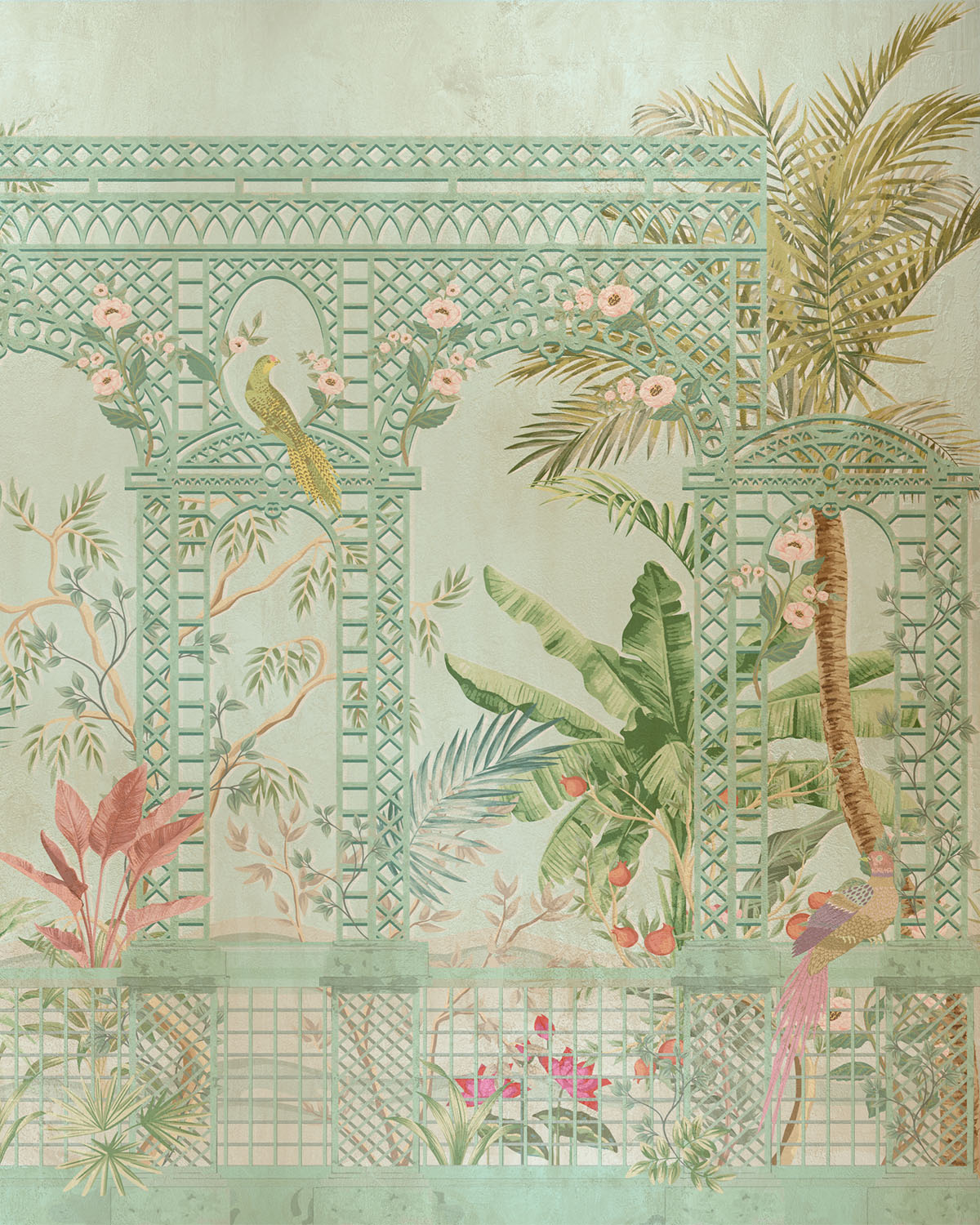 Chinoiserie Lattice in Sage Green Wallpaper