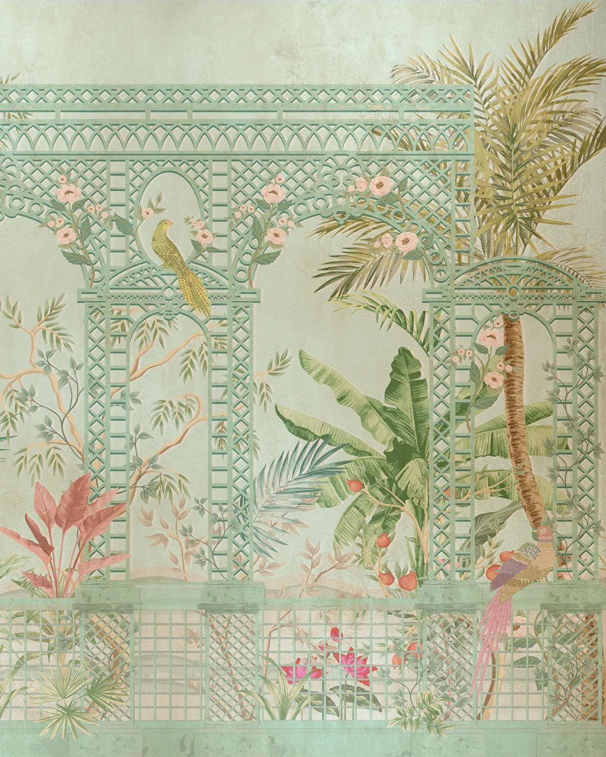 Chinoiserie Lattice in Sage Green Wallpaper from Olive et Oriel where you can shop wallpaper and artworks online