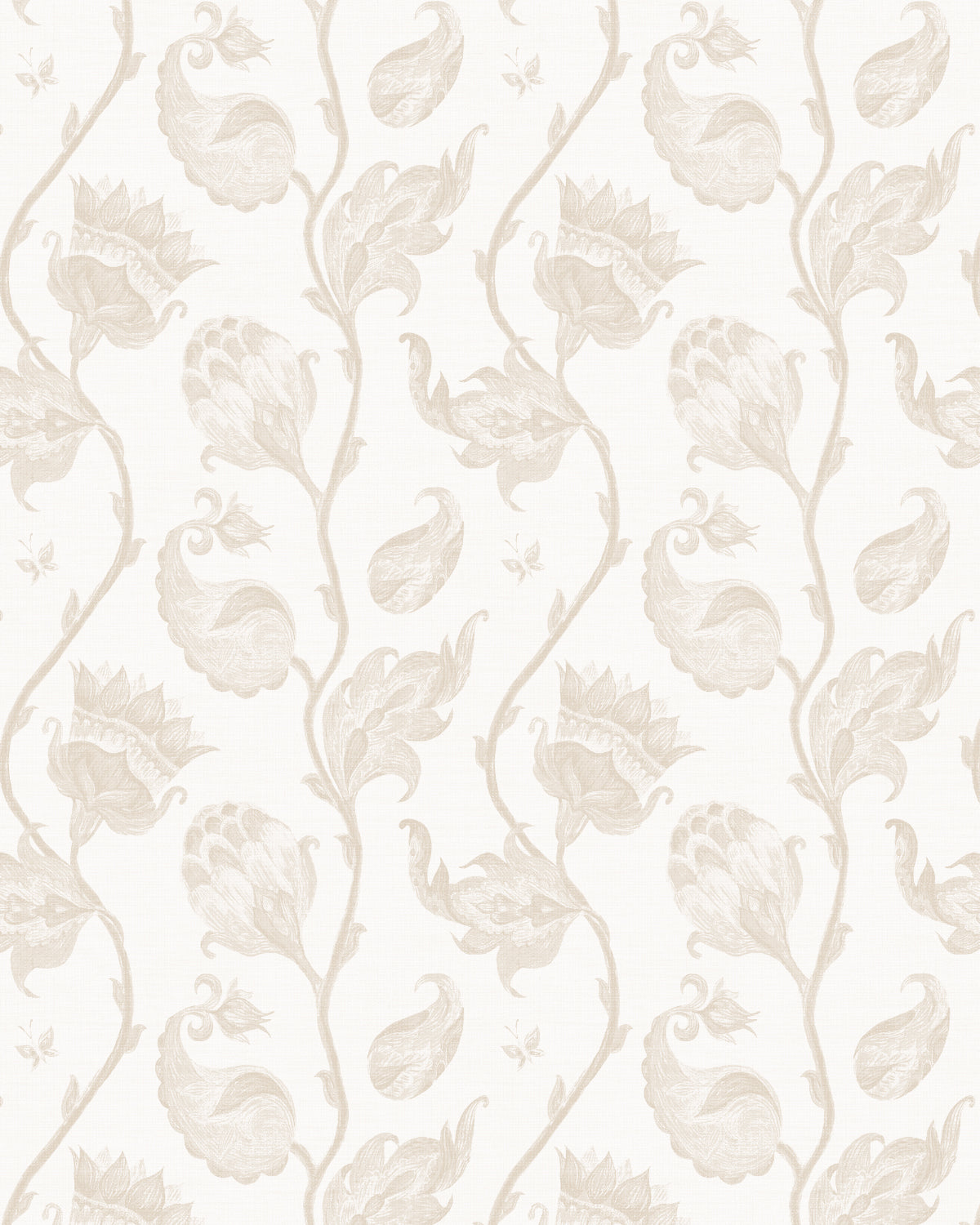 Classic Floral Vines Beige Wallpaper