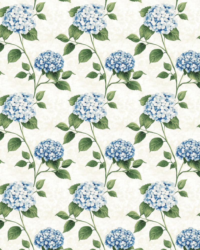 Garden Serenity in Light Blue Hydrangea Wallpaper from Olive et Oriel where you can shop wallpaper and artworks online