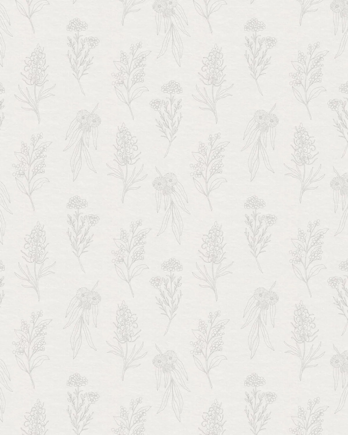 Native Wildflowers in Soft Grey Wallpaper from Olive et Oriel where you can shop wallpaper and artworks online