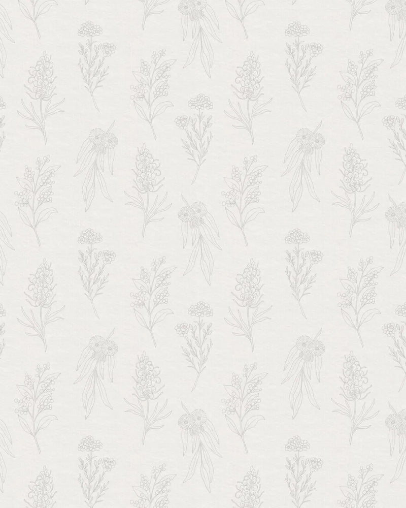 Native Wildflowers in Soft Grey Wallpaper from Olive et Oriel where you can shop wallpaper and artworks online