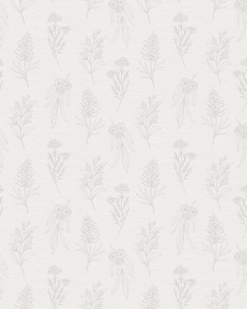 Native Wildflowers in Soft Grey Wallpaper